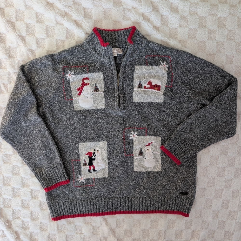 Vintage Northern Reflections Winter Scene Quarter Zip Knit